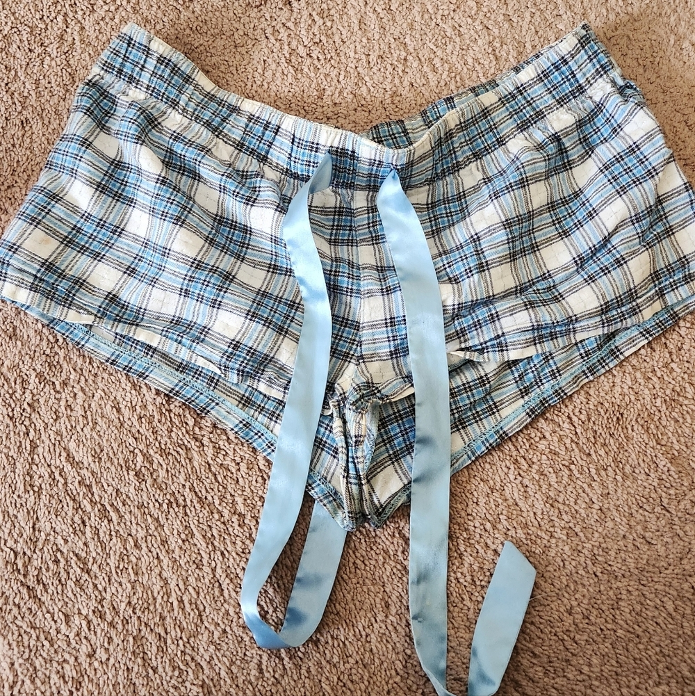 Y2K Aeropostale Blue Plaid Women's Pj Micro Mini Booty Shorts Med
